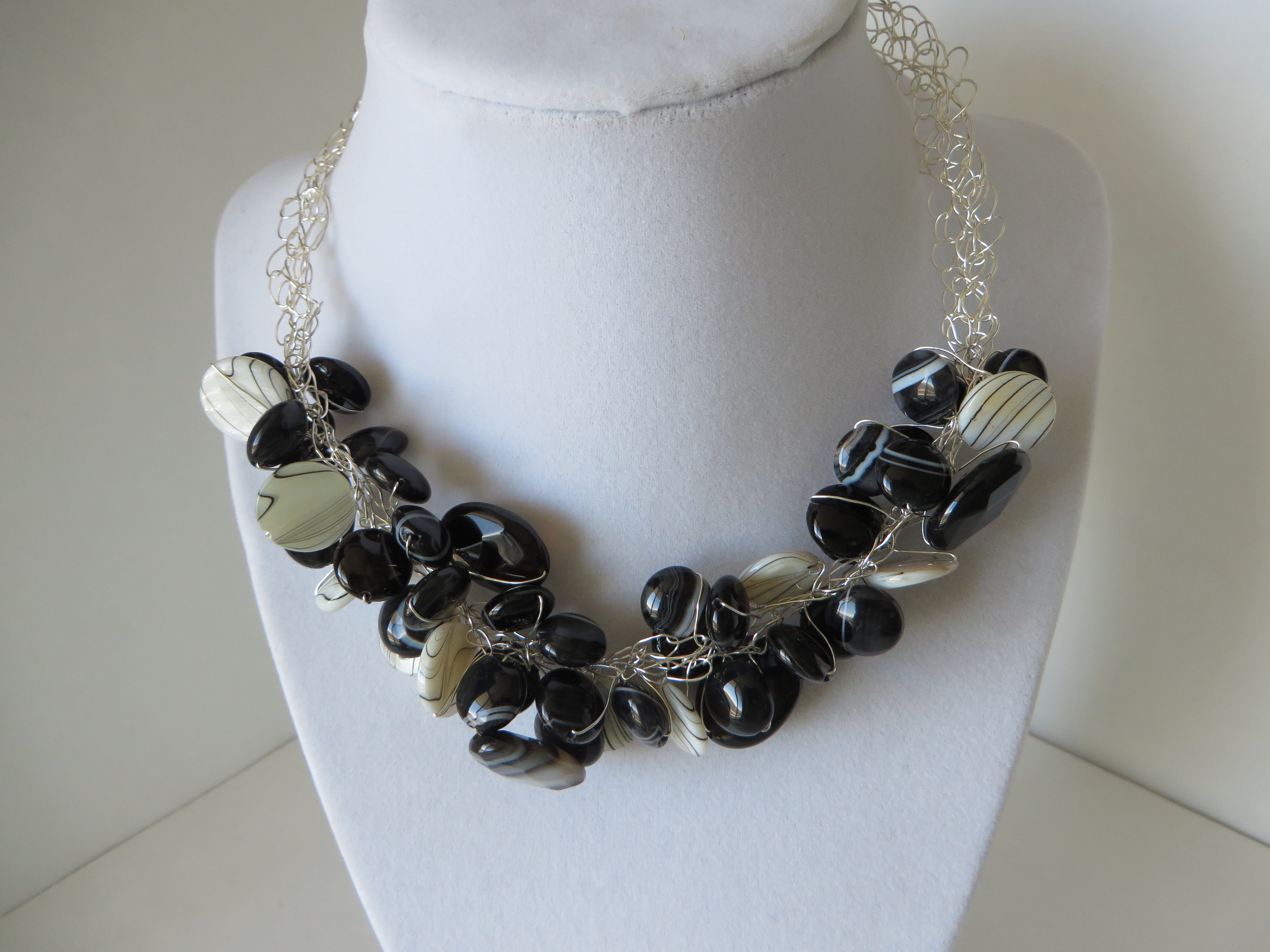 Black with White Shells Necklace & Earrings | Janell Jewellry